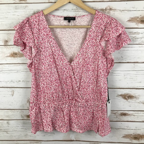 1.State Floral Ditsy Cross Front Peplum Blouse - Picture 3 of 8